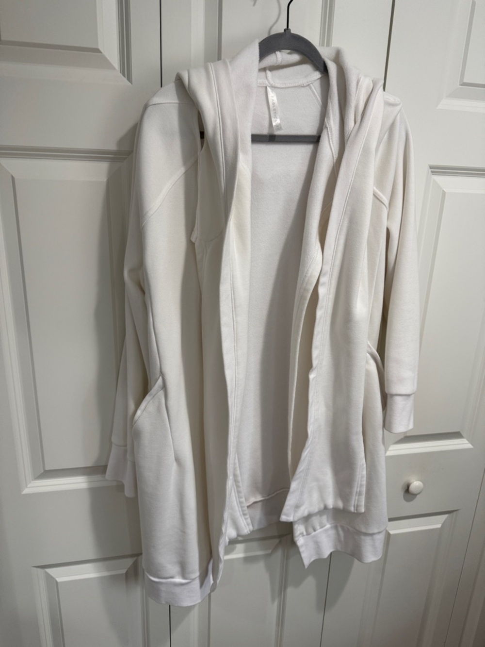 Fabletics Cream Hooded Open-Front Jacket